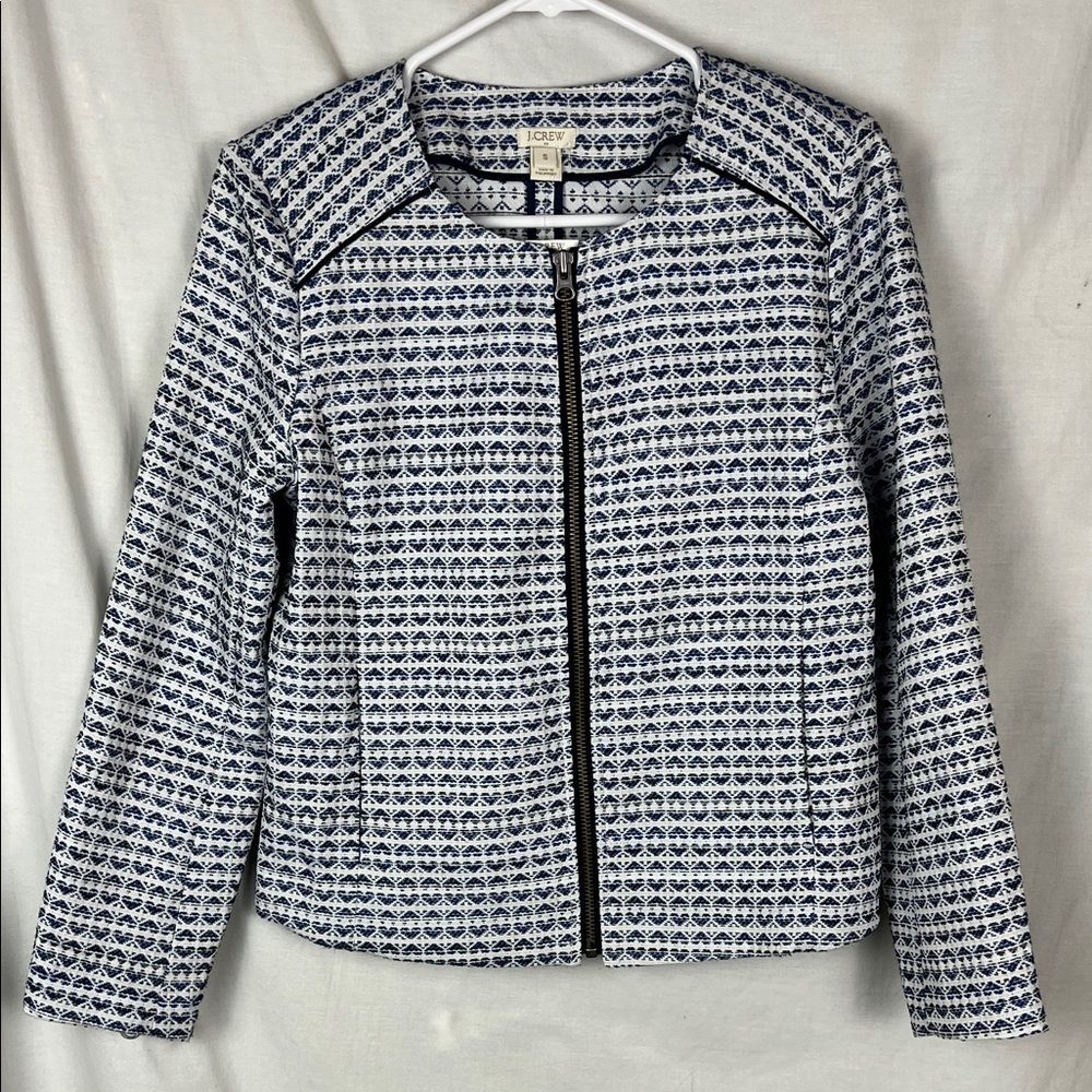 NWT J. Crew Factory Blue and White Jacquard Full Zip Women's Blazer